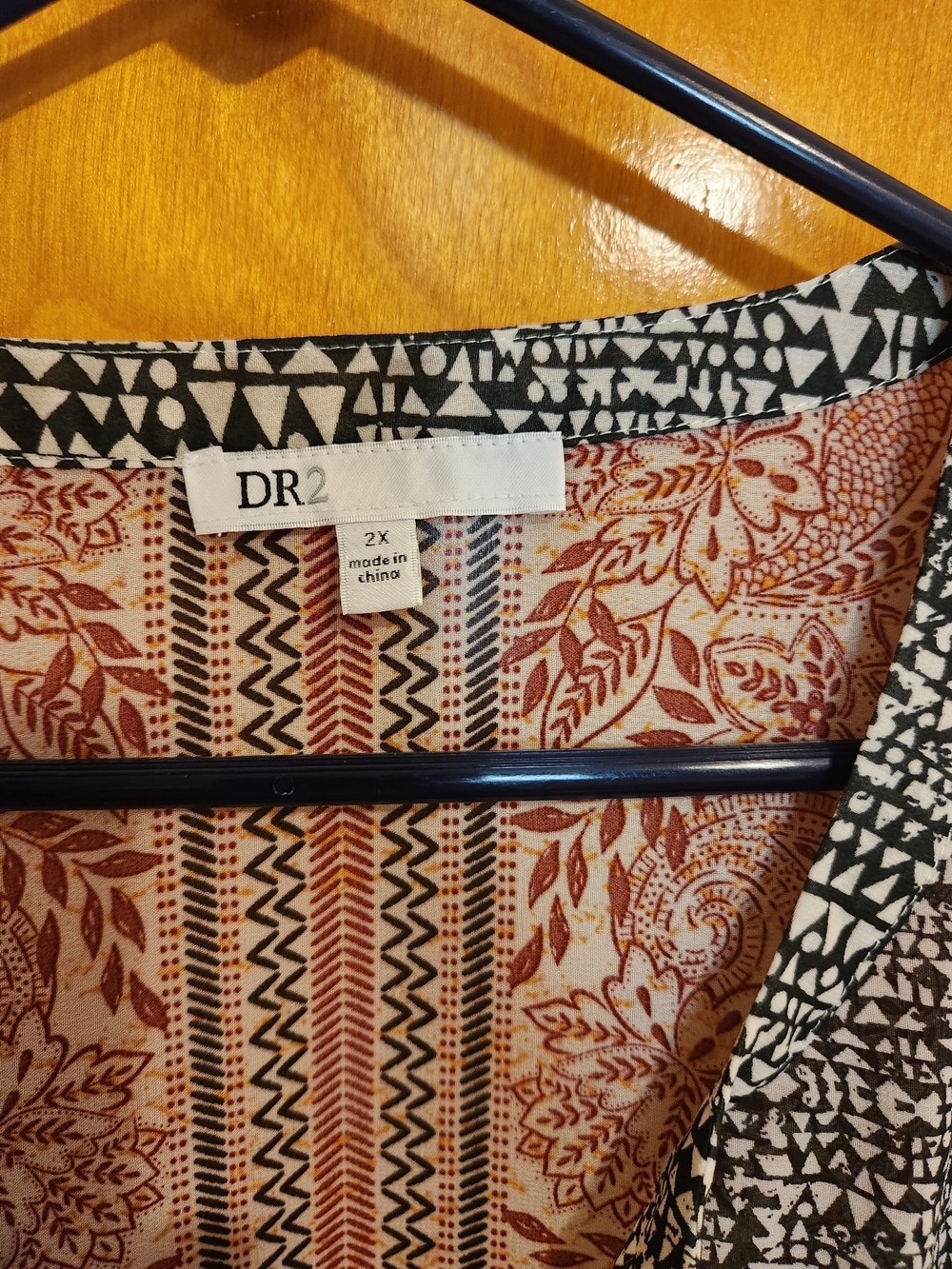 DR2 Pink & Black Printed Peasant Blouse - Picture 3 of 3
